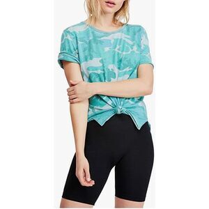 Free People Camo Tee Loose Knit Teal Combo‎ Small M